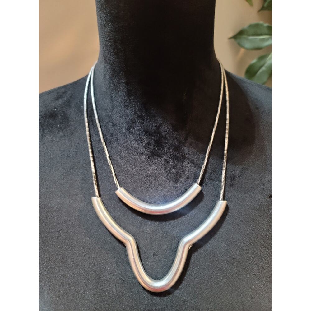 Women's Silver Tone Double Layer Statement Neckla… - image 1